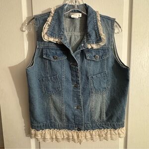 Denim Vest with Ruffle Trim
